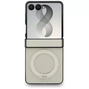Guess mágneses gyűrűs állvány Grained Classic Logo MagSafe tok Samsung Galaxy Z Flip 8-hoz, bézs