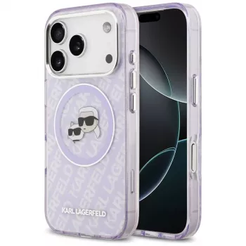 Karl Lagerfeld IML Glitter Karl & Choupette Heads logós MagSafe tok iPhone 17 Pro Max készülékhez - lila
