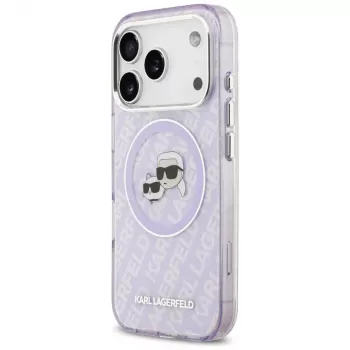 Karl Lagerfeld IML Glitter Karl & Choupette Heads logós MagSafe tok iPhone 17 Pro Max készülékhez - lila