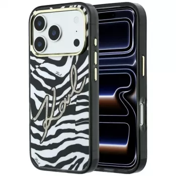 Karl Lagerfeld IML Signature Zebra Glitter MagSafe tok iPhone 18 Pro Max / 17 Pro Max készülékhez - arany