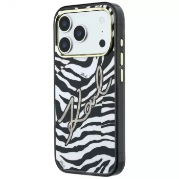 Karl Lagerfeld IML Signature Zebra Glitter MagSafe tok iPhone 18 Pro Max / 17 Pro Max készülékhez - arany