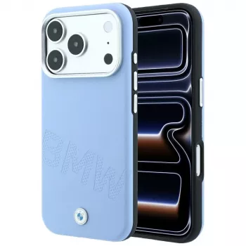 BMW Signature Inclined Deboss Letters MagSafe tok iPhone 18 Pro / 17 Pro készülékhez - kék
