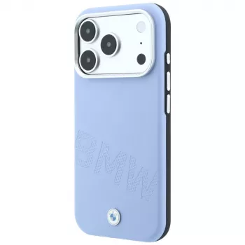 BMW Signature Inclined Deboss Letters MagSafe tok iPhone 18 Pro / 17 Pro készülékhez - kék