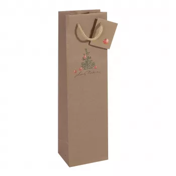 SIGEL GT042 karácsonyi ajándéktáskák palackokhoz alma mintával, 10 x 35 cm, kraftpapír, 5 darabos csomag