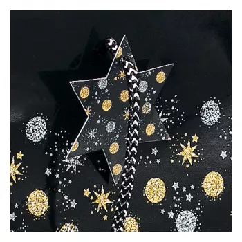 SIGEL GT030 Stardust ajándéktáska 5 palackhoz, sötétkék fémes akcentusokkal, textil zsinórfogantyúk, 320 x 100 x 380 mm