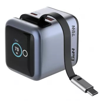 Verbatim Mini GaN töltő 70W behúzható USB-C kábellel