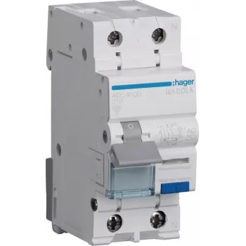 Hager ADC910D RCBO 2P 10A 30mA Type AC hibaáram-védőkapcsoló túláramvédelemmel