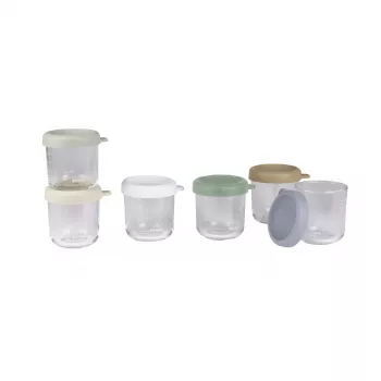 Beaba üveg bébiétel-tároló készlet légmentes fedéllel, 6 x 250 ml, természetes színmix