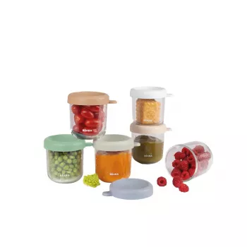 Beaba üveg bébiétel-tároló készlet légmentes fedéllel, 6 x 250 ml, természetes színmix