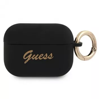 GUESS GUAPSSSK AirPods Pro Cover Black Silicone Vintage Script