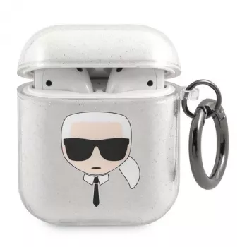 Karl Lagerfeld KLA2UKHGS AirPods 1/2 Cover Silver Glitter Karl's Head