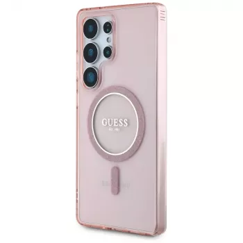 GUESS Glitter Circle Classic Logo MagSafe tok Samsung Galaxy S25 Ultra készülékhez - rózsaszín