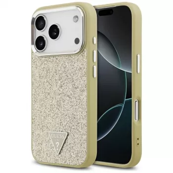 GUESS Glitter Triangle Logo MagSafe tok iPhone 17 Pro-hoz - arany