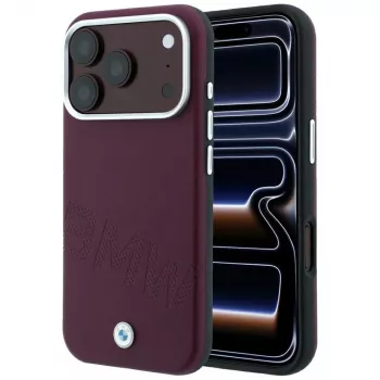BMW Signature Collection ferde dombornyomott betűk MagSafe tok iPhone 15 Pro-hoz - bordó