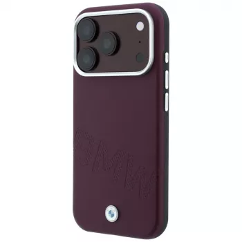 BMW Signature Collection ferde dombornyomott betűk MagSafe tok iPhone 15 Pro-hoz - bordó