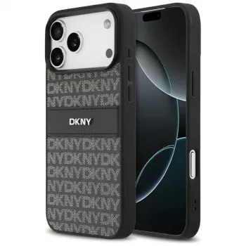 DKNY Repeat Texture Pattern tonális csíkkal tok iPhone 17 Pro Max készülékhez - fekete