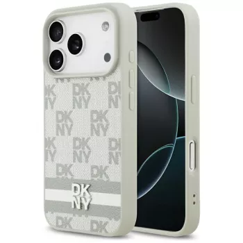 DKNY karmintás nyomott csíkokkal tok iPhone 17 Pro készülékhez - bézs