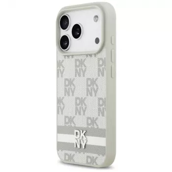 DKNY karmintás nyomott csíkokkal tok iPhone 17 Pro készülékhez - bézs