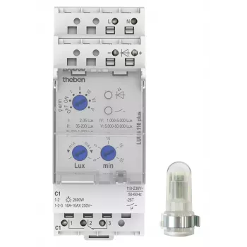 THEBEN LUNA 110 plus AL Twilight Switch with Surface-Mounted Light Sensor, 2-50000 lx, 0-20 min Delay, 1 Changeover Contact