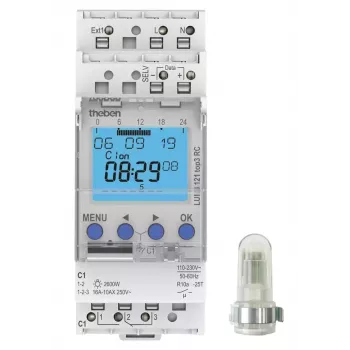 THEBEN LUNA 121 top3 RC AL Digital Twilight Switch with External Light Sensor, 1-Channel, 1–99,000 lx, 230 V AC, DIN Rail, IP20/IP55