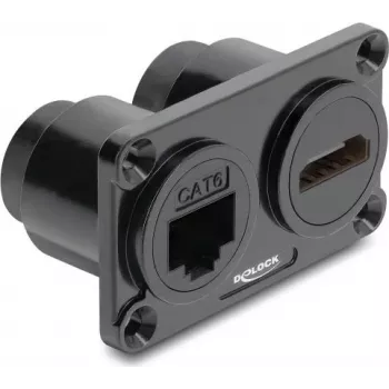 Delock Dual Panel Mount RJ45 Cat.6 + HDMI 4K aljzat fekete