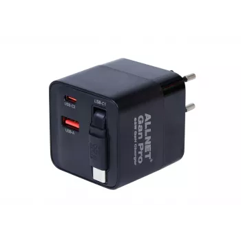 ALLNET 65W GaN USB-C PD fali töltő Quick Charge 3.0-val, 2x USB-C és 1x USB-A