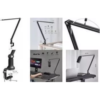 LogiLink mikrofon csuklókaros állvány, 840 mm, fekete, teljesen állítható, 360°-ban forgatható, asztali szorító, acél
