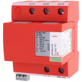 DEHN DEHNventil M2 TNC 255 FM kombinált villámáram- és túlfeszültség-levezető 1+2+3 típus, 3 pólusú, 255 V AC, 35 mm DIN-sín