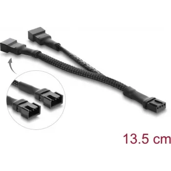 Delock Y-ventilátorkábel 1 x 4-pin PWM aljzat 2 x 4-pin PWM dugóra fonott tömlővel 13,5 cm fekete