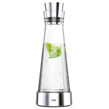 EMSA Flow Slim üvegkancsó 1,0L hűtőelemmel, boroszilikát üveg, csepegésmentes CloseUp fedél, átlátszó/ezüst