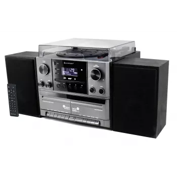 Soundmaster MCD5600SW sztereó zenei központ DAB+ rádióval, CD-lejátszóval, lemezjátszóval, dupla kazettás deckkel, Bluetooth-szal, USB-felvétellel - fekete