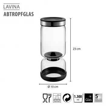 GEFU LAVINA joghurt- és túrószűrő üveg 1,3 L nemesacél szűrővel
