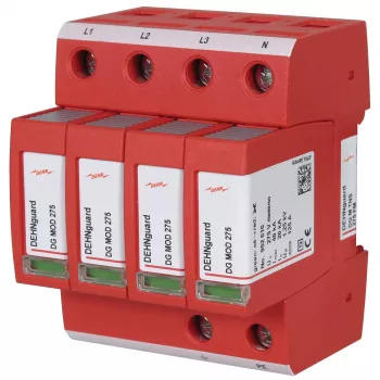 DEHNguard DG M TNS 275 FM 2. típusú túlfeszültség-levezető, 4 pólusú, 275 V AC, 40 kA, IP20, sínre szerelhető