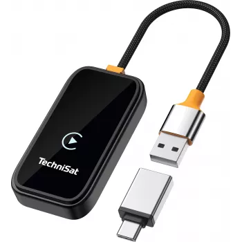 TechniSat Technicast 100 vezeték nélküli CarPlay és Android Auto adapter – fekete, USB-C, Plug & Play