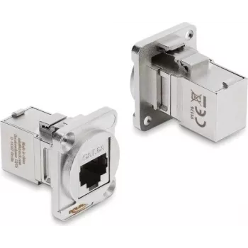 Delock D-típusú modul RJ45 aljzat aljzathoz 90° szögben Cat.6A ezüst