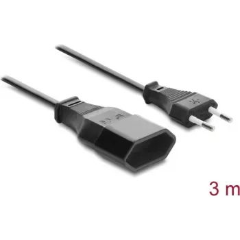 Delock Eurodugó hosszabbítókábel, CEE 7/16 dugó–csatlakozó, 2 x 0,75 mm², 3 m, fekete