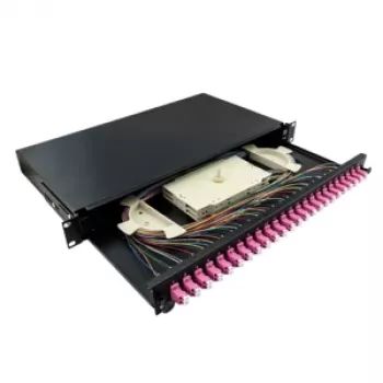 LogiLink 19 inch 1U 24-port LC duplex OM4 multimódusú hegesztődoboz patchpanel, fekete