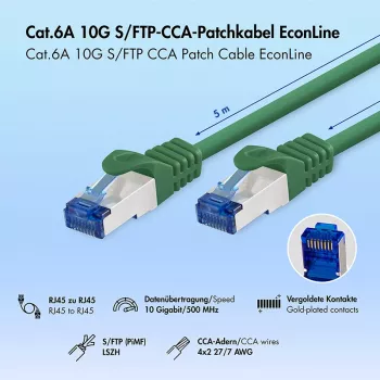 LogiLink Cat.6A S/FTP LSZH patchkábel, CCA, zöld, 5 m, EconLine