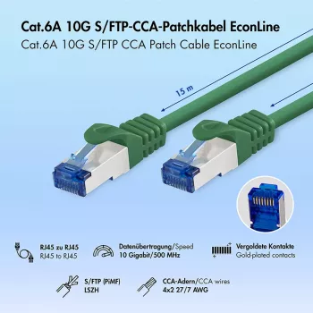 LogiLink Cat.6A S/FTP LSZH patchkábel, 15 m, zöld, EconLine