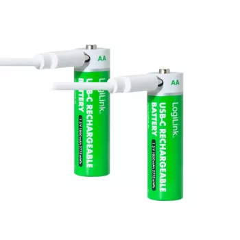 LogiLink LR6RCB2 USB-C újratölthető AA lítium-ion elemek, 2 darabos csomag, 1,5 V állandó kimeneti feszültség, 2600 mWh