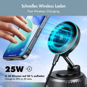 LogiLink vezeték nélküli autós töltő, vákuum-mágnes, 360°-ban dönthető, 25W