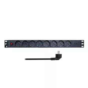 LogiLink PDU8C06 19 inch 1U 8-as Schuko PDU túlfeszültség-védelemmel, 2x USB-C, túlterhelés-védelem, 2m kábel, fekete/ezüst
