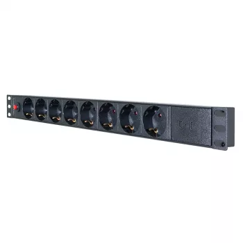 LogiLink PDU8C06 19 inch 1U 8-as Schuko PDU túlfeszültség-védelemmel, 2x USB-C, túlterhelés-védelem, 2m kábel, fekete/ezüst