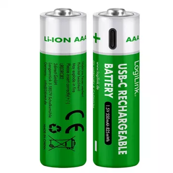 LogiLink LR03RCB2 USB-C újratölthető AAA Li-Ion akkumulátorok, 1,5V, 2-es csomag