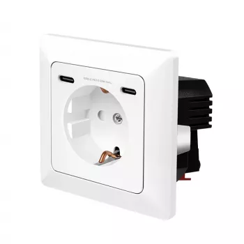 LogiLink fali konnektor 1 Schuko-aljzattal és 2 portos USB-C töltővel, 25W PD, fehér