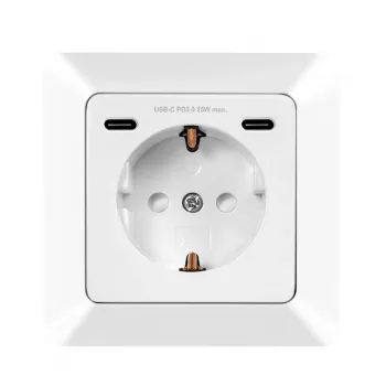 LogiLink fali konnektor 1 Schuko-aljzattal és 2 portos USB-C töltővel, 25W PD, fehér