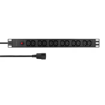 LogiLink 19 inch 1U rack-PDU 12x IEC C13 aljzattal, 10A, túlterhelés-védelemmel
