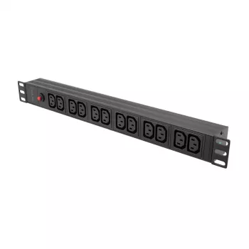 LogiLink 19 inch 1U rack-PDU 12x IEC C13 aljzattal, 10A, túlterhelés-védelemmel