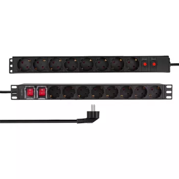 LogiLink PDU1601 19 inch 1U rackbe szerelhető áramelosztó egység, 16 Schuko aljzat, túlfeszültség-védelem, 16A, 2 m kábel, fekete