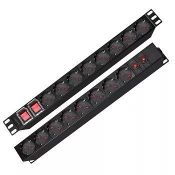 LogiLink PDU1601 19 inch 1U rackbe szerelhető áramelosztó egység, 16 Schuko aljzat, túlfeszültség-védelem, 16A, 2 m kábel, fekete